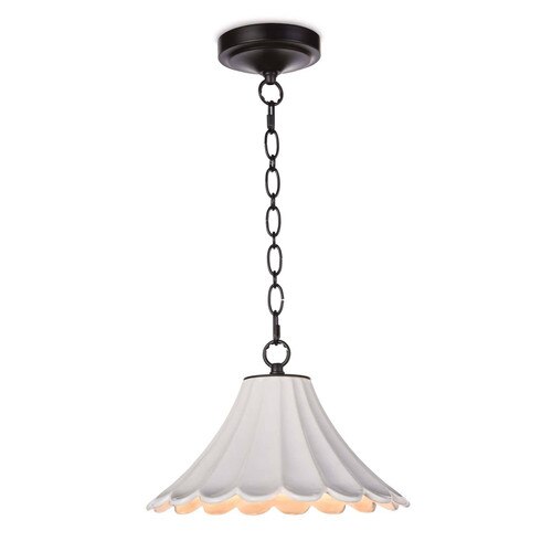 White ceramic pendant light with black chain